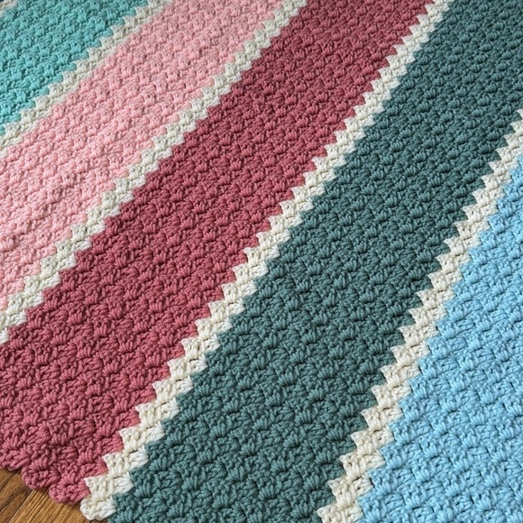 Crochet striped blanket‎ throw long vintage warm knit - Picture 2 of 3